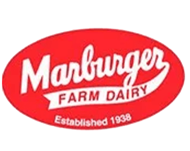 A red oval with the name of marburger farm dairy.